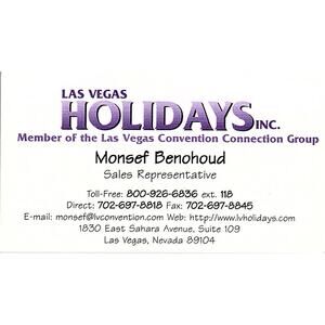 Las Vegas Holidays Inc Monsef Benohoud Las Vegas NV Business Card STK2-BC1-1